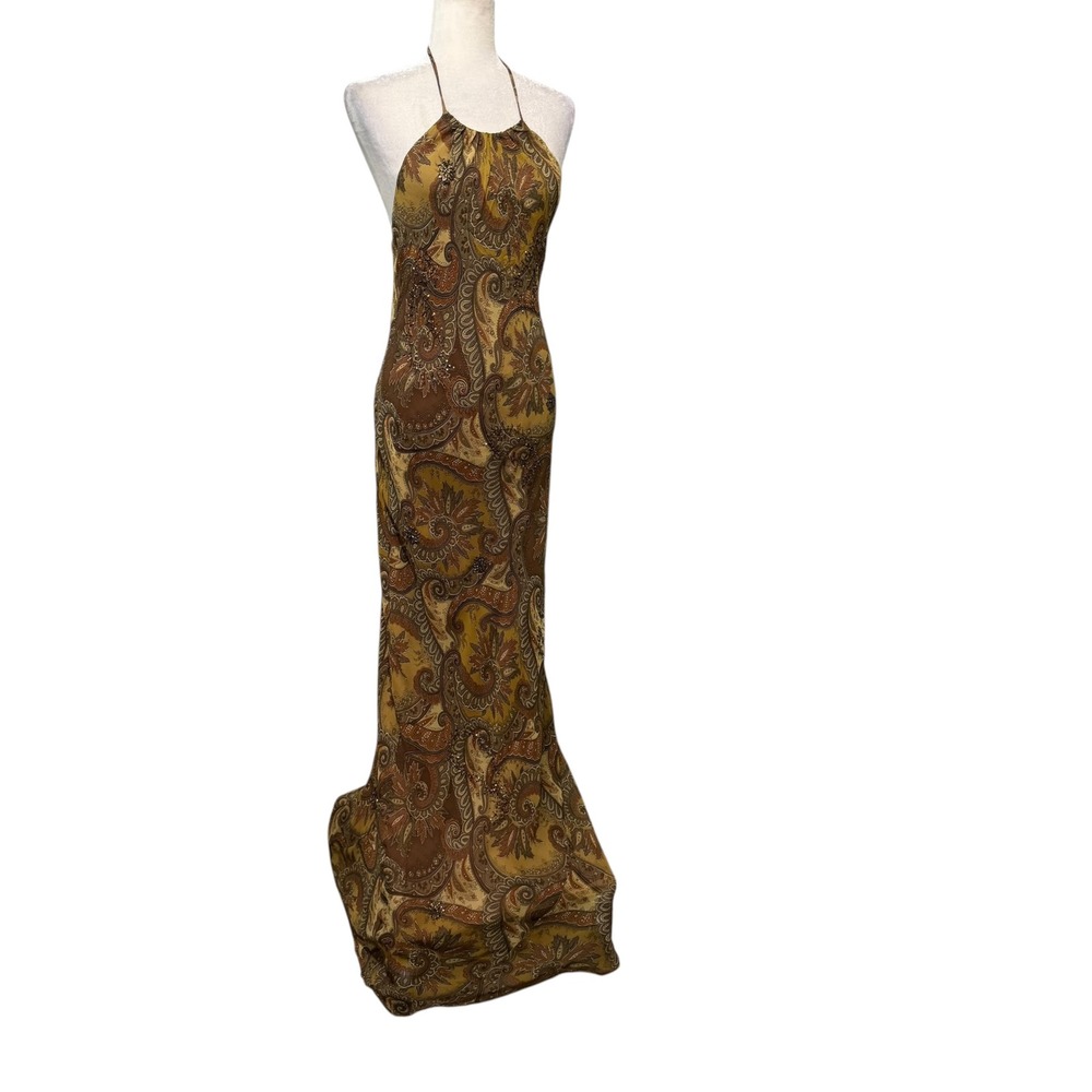 Vtg 90s Y2k Laundry by Shelli Segal Dress Womens 10 Halter Maxi Silk Beaded Sexy - Picture 7 of 16